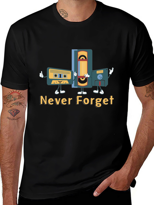 Retro Media Black T-Shirt: Never Forget Nostalgia