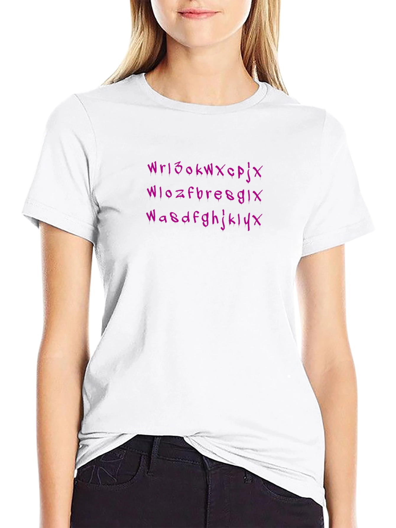 Mens Black T-Shirt with Purple Text