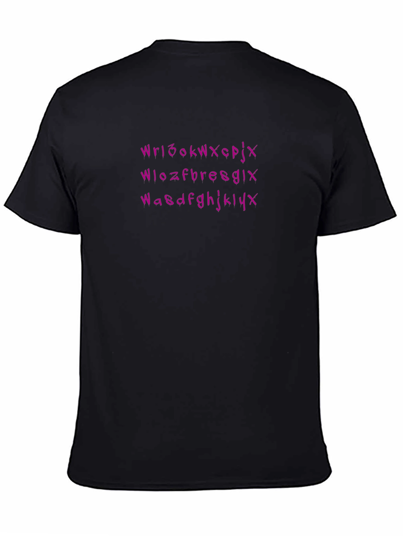 Mens Black T-Shirt with Purple Text