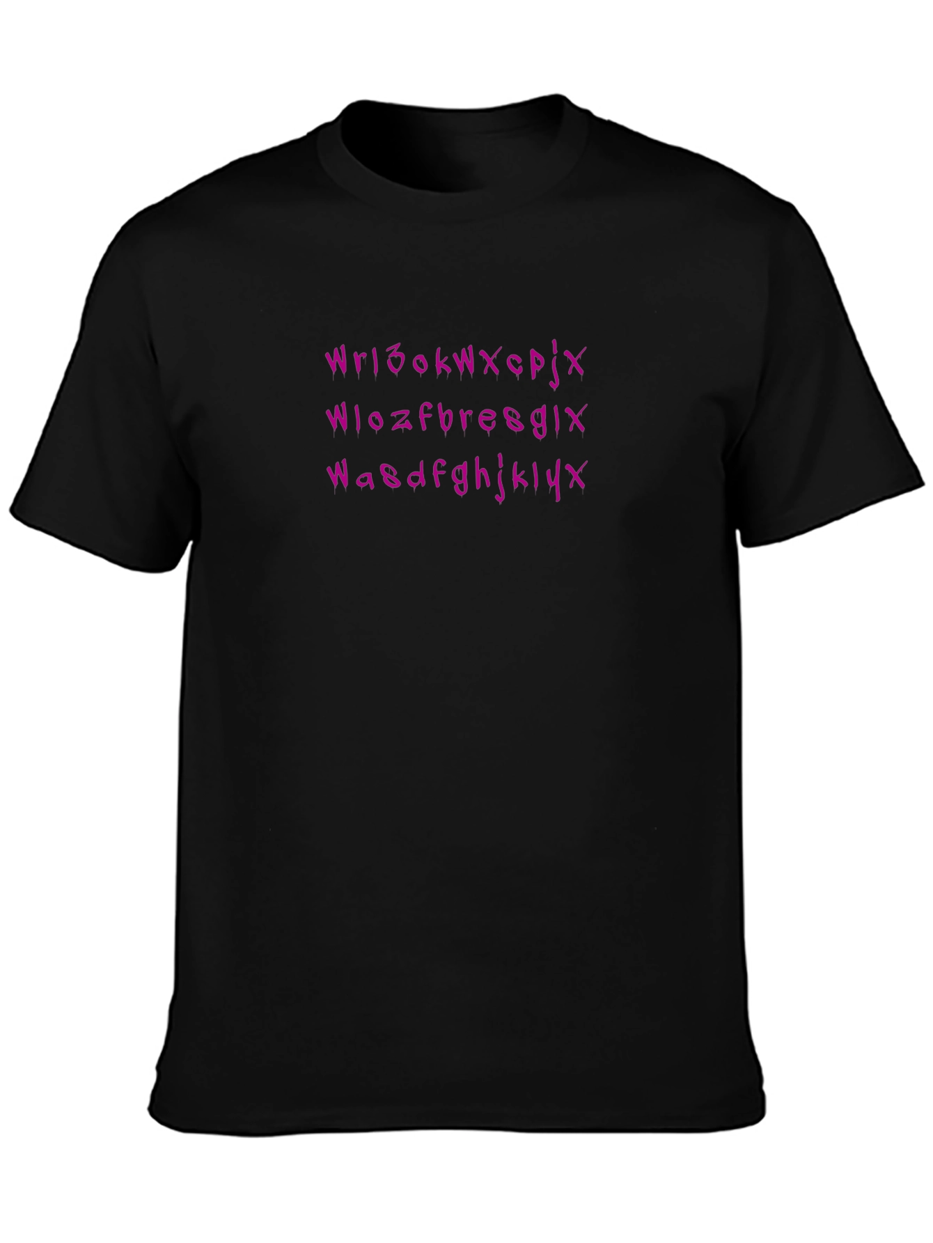 Mens Black T-Shirt with Purple Text