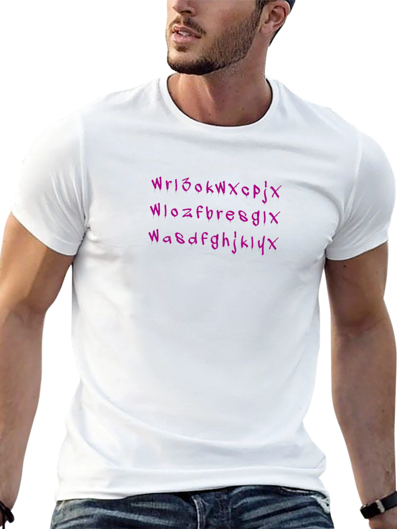 Mens Black T-Shirt with Purple Text