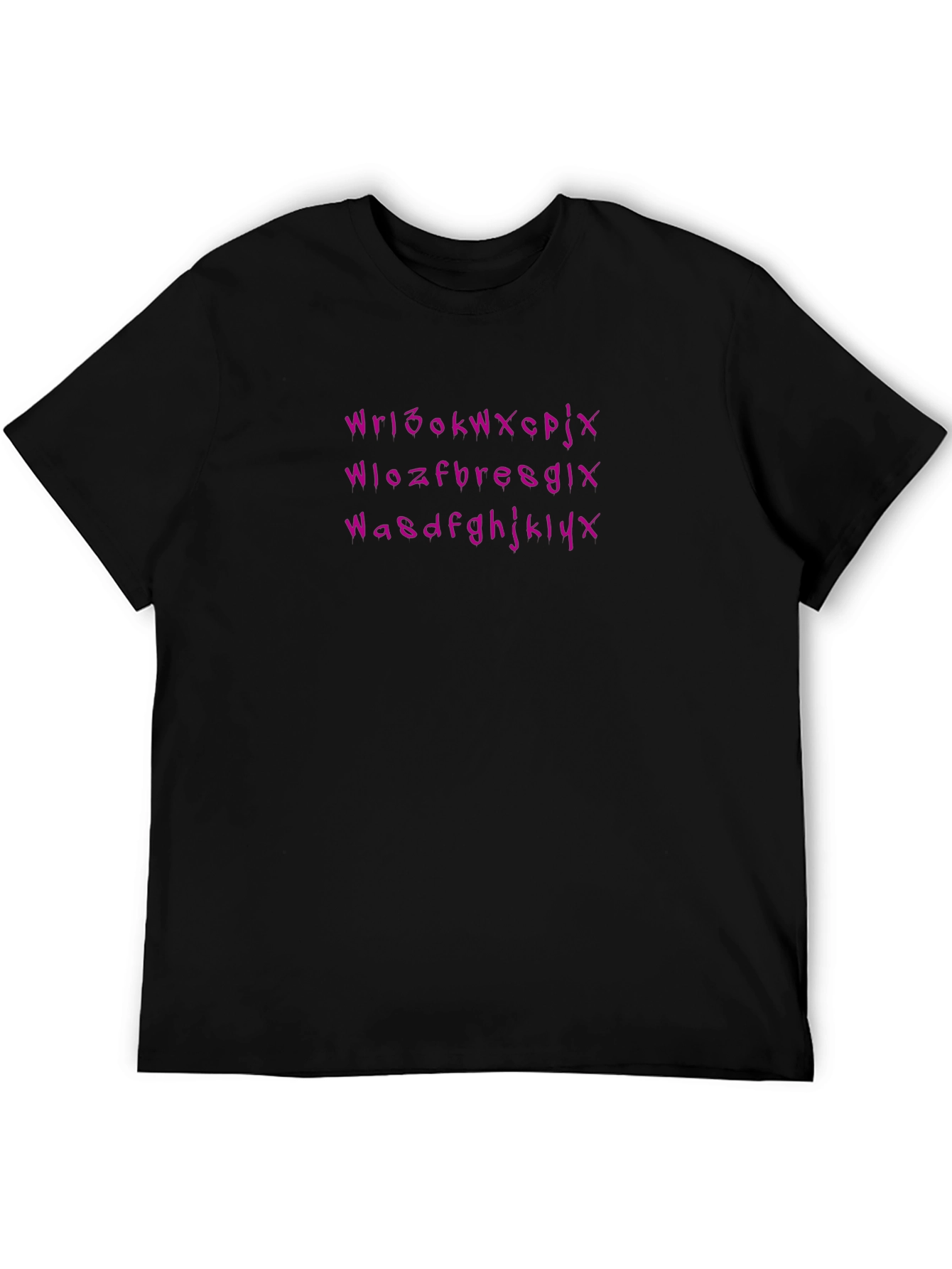 Mens Black T-Shirt with Purple Text