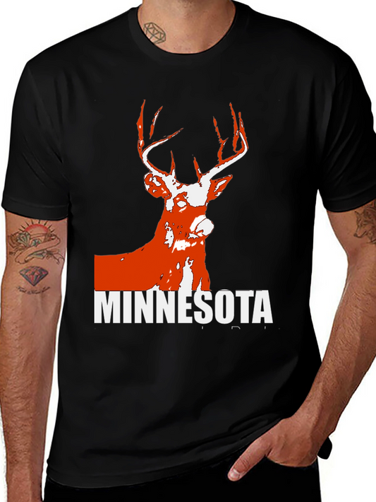 Minnesota Deer Graphic Tee - Black Cotton Blend
