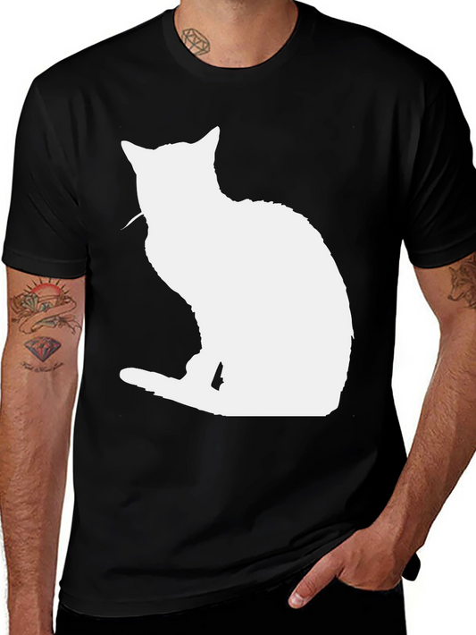 Cool Cat Silhouette Graphic Tee - Black Cotton T-Shirt
