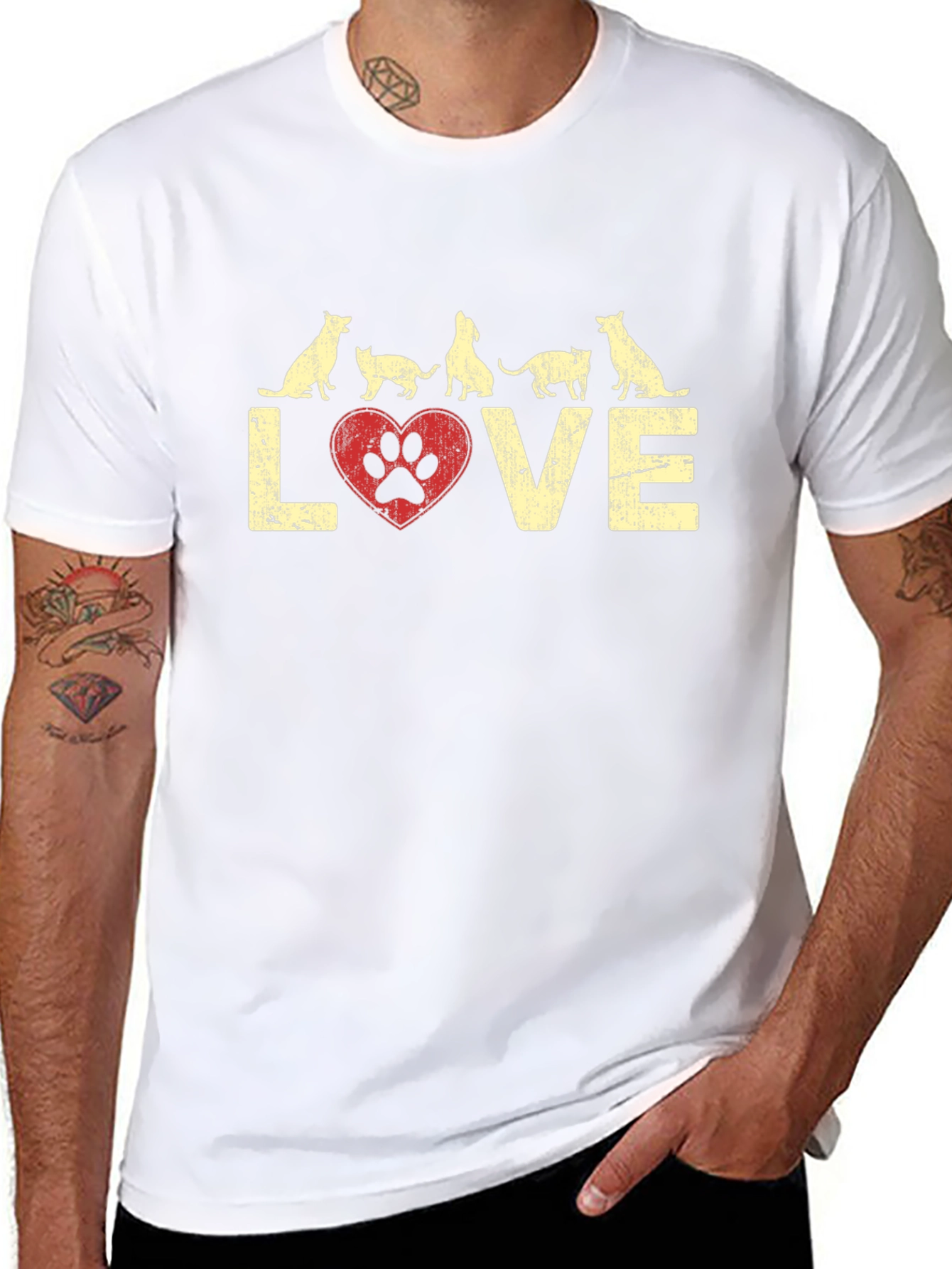 Love Dogs Cats Paw Print Graphic Tee