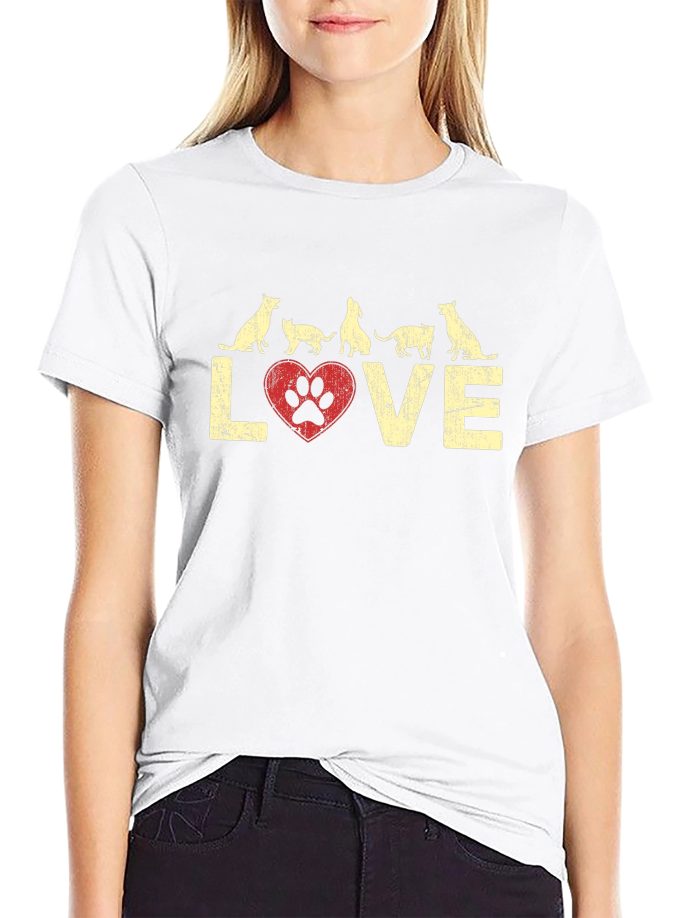 Love Dogs Cats Paw Print Graphic Tee