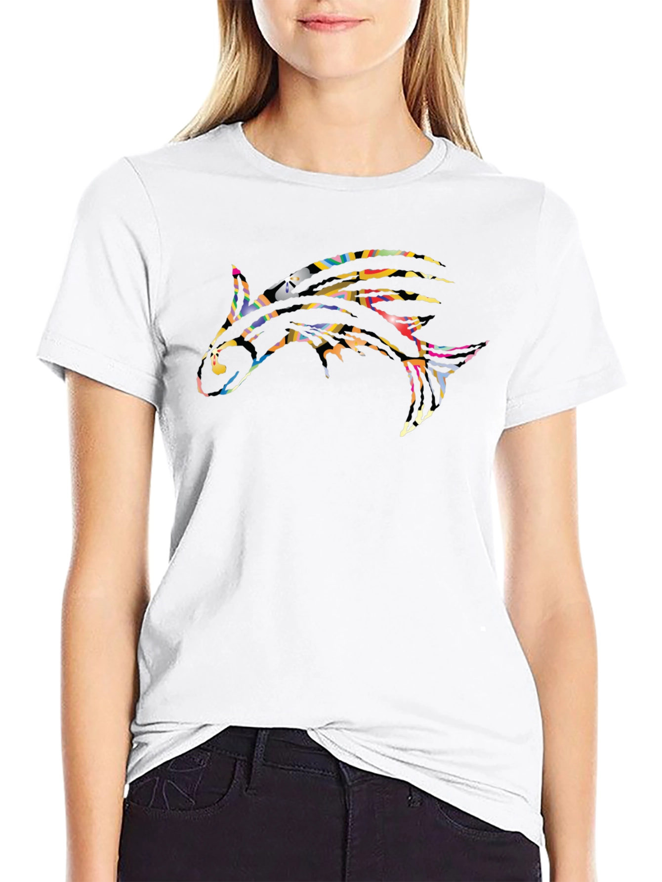 Abstract Shark Graphic Black T-Shirt