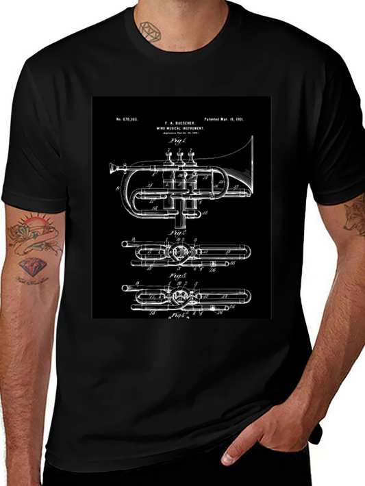 Vintage Trumpet Blueprint Graphic Tee