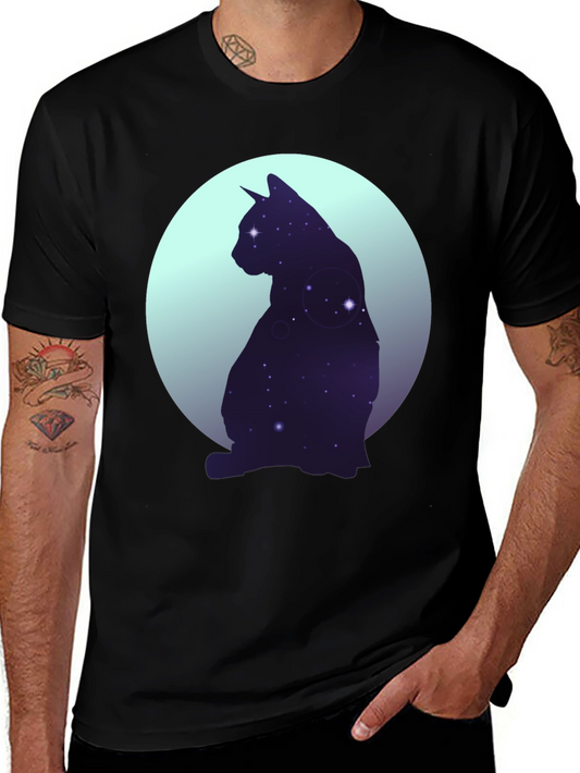 Cosmic Cat T-Shirt - Galaxy Silhouette