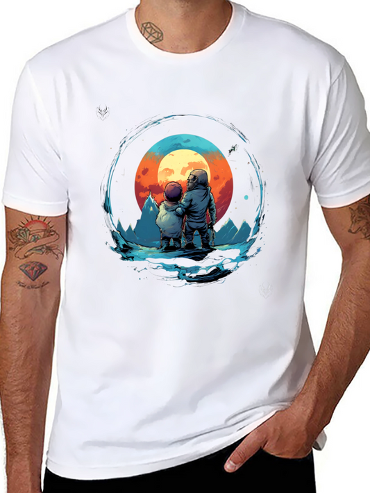 Astronaut & Child Graphic Tee - Black Cotton Comfort