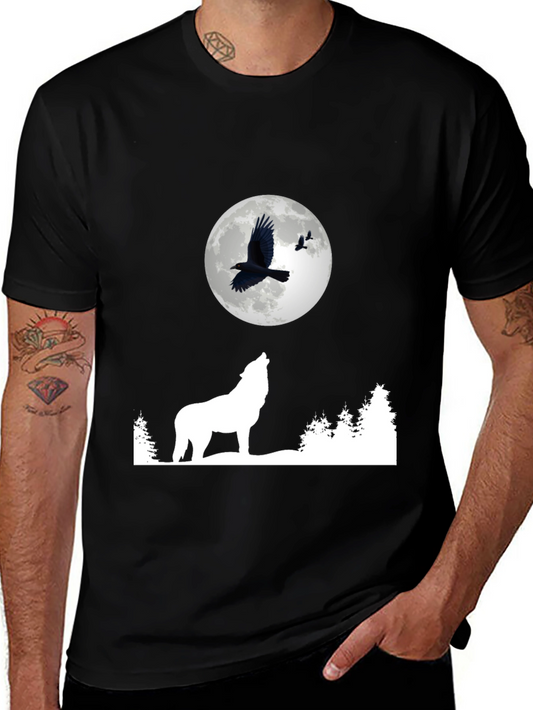 Wolf Moon Raven Graphic Tee - Black