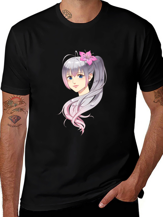 Anime Girl Graphic Print Black Tee