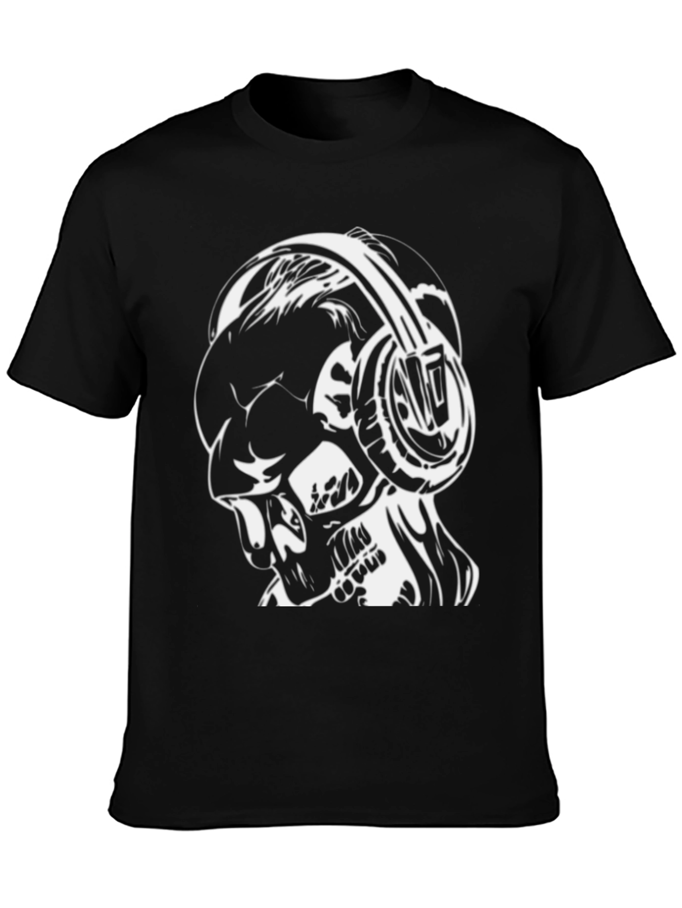 Skull with Headphones Graphic Tee - Black Cotton