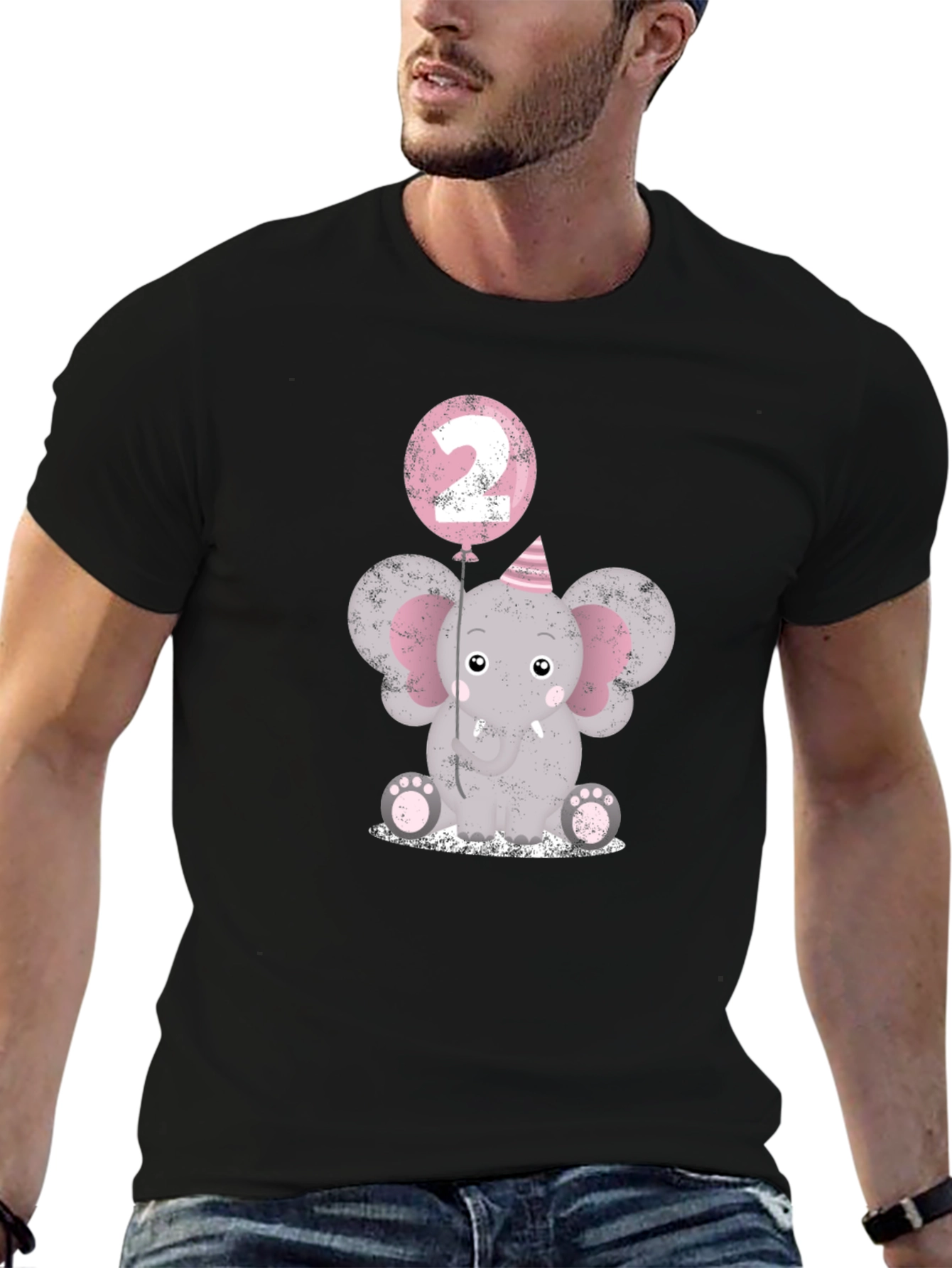 Cute Elephant 2nd Birthday Black T-Shirt