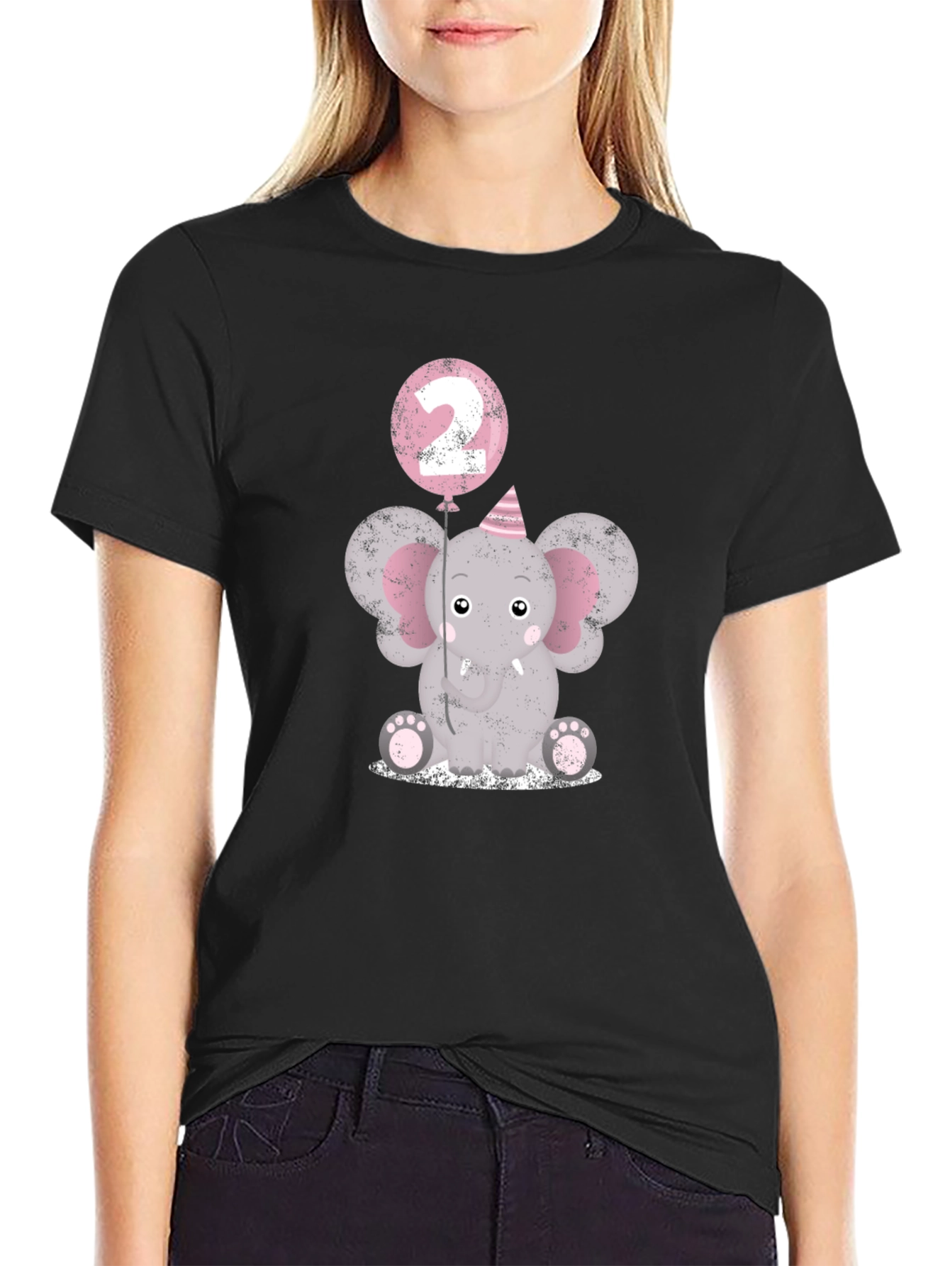 Cute Elephant 2nd Birthday Black T-Shirt