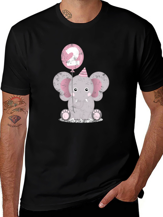 Cute Elephant 2nd Birthday Black T-Shirt