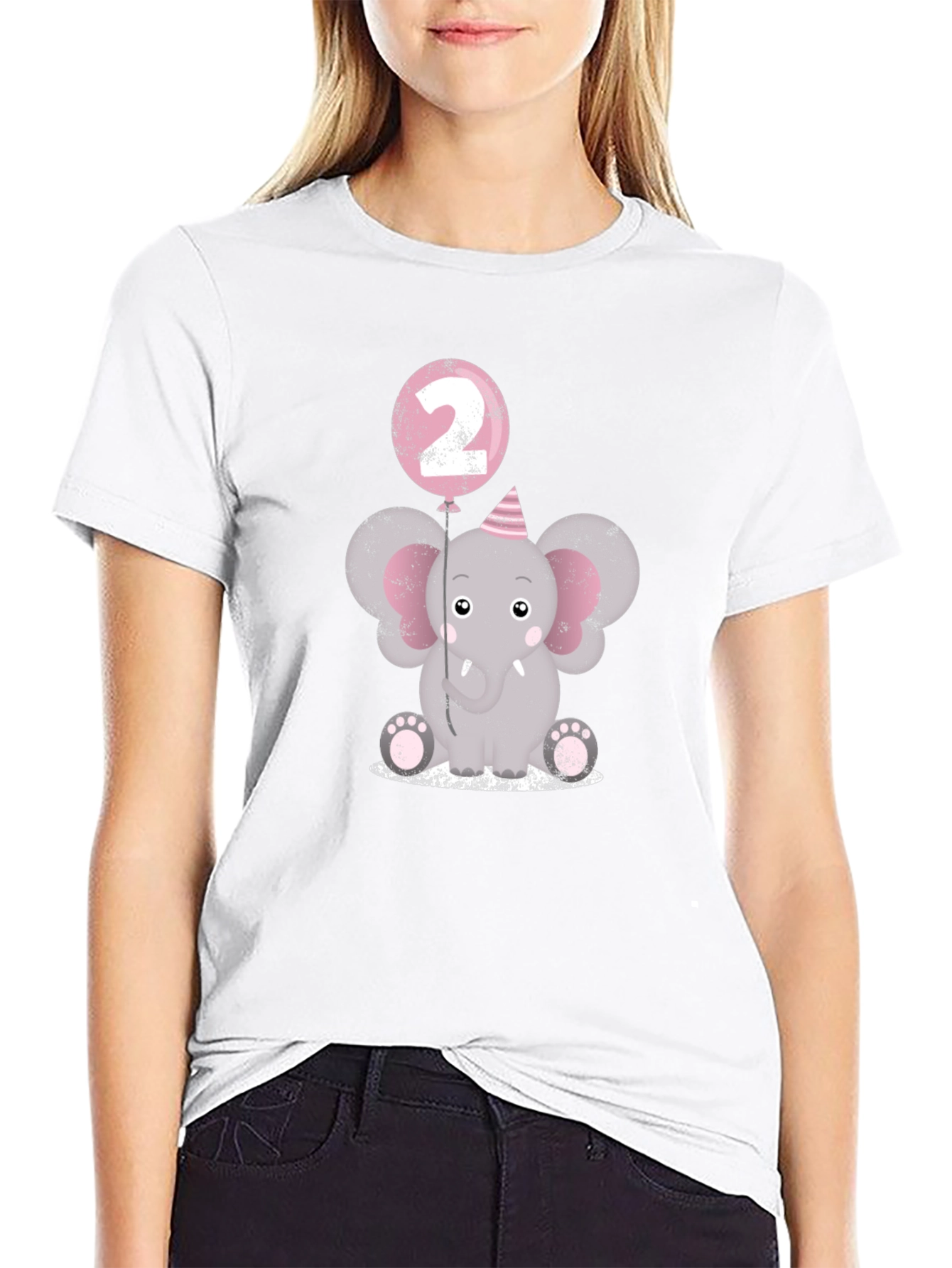 Cute Elephant 2nd Birthday Black T-Shirt