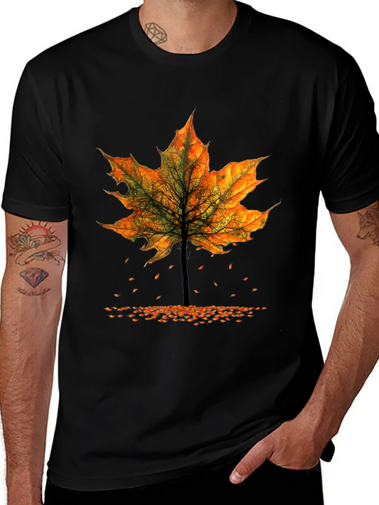 Autumn Leaf Tree Graphic Tee - Soft Cotton Black T-Shirt