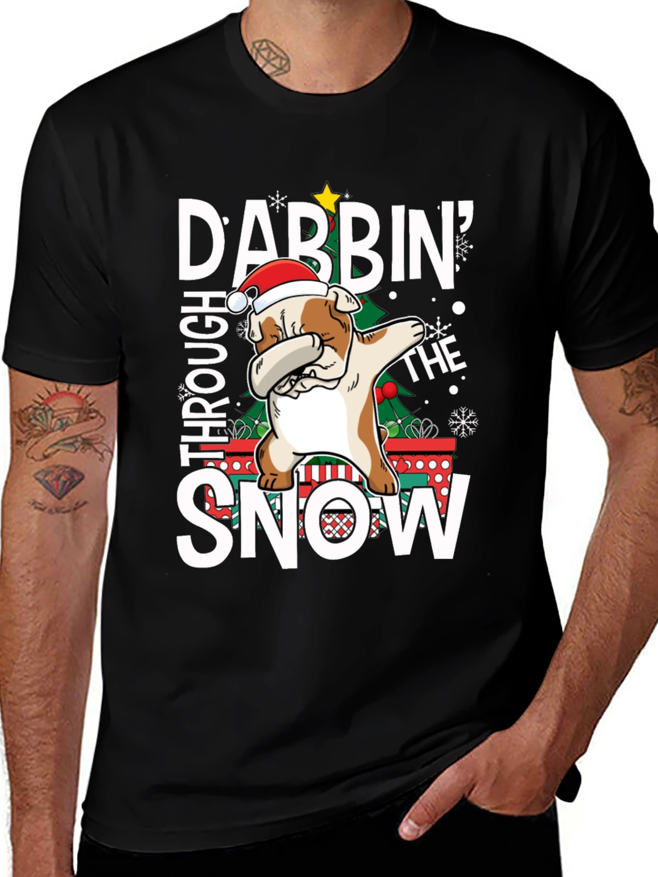 Dabbing Bulldog Christmas T-Shirt
