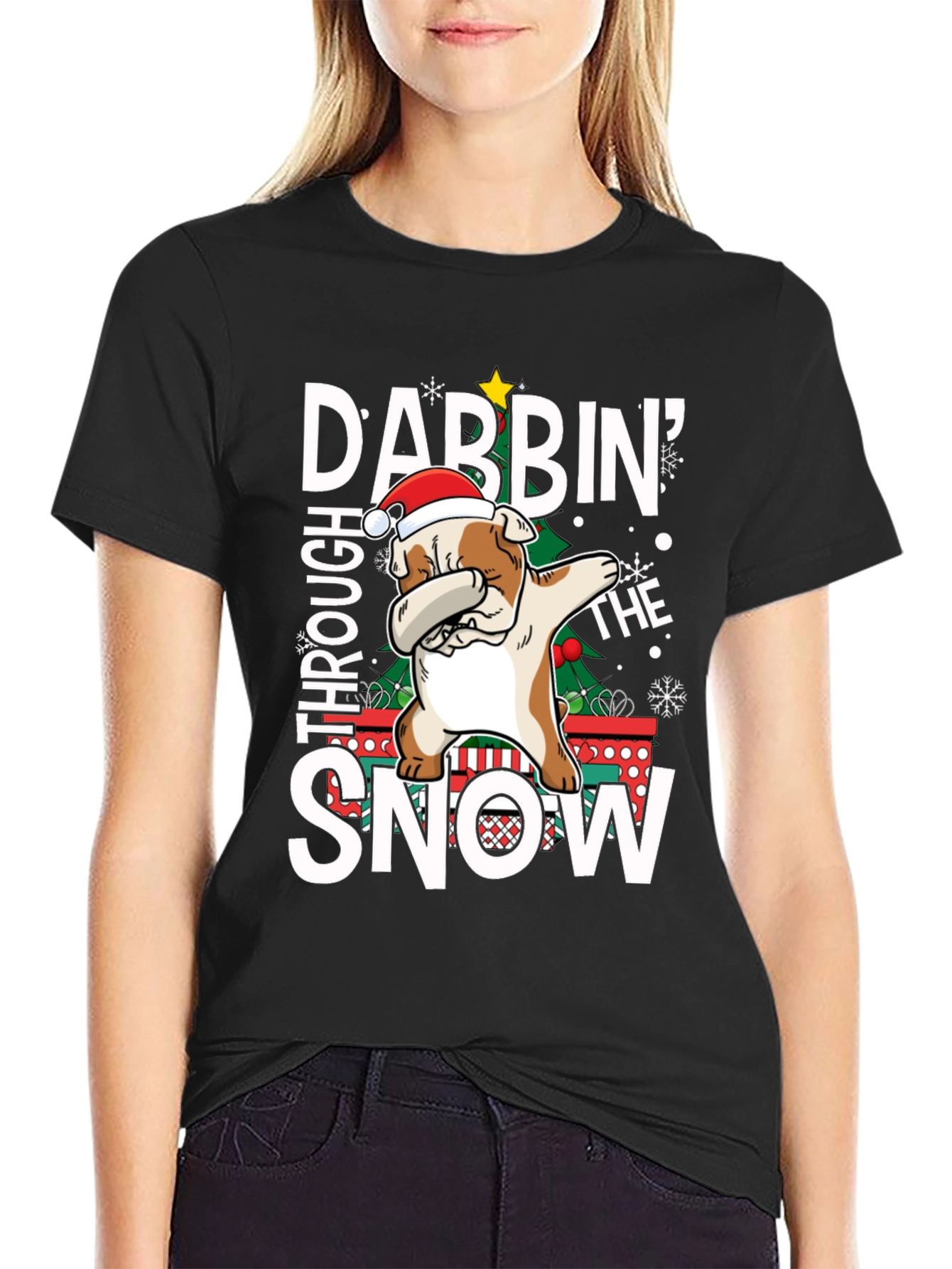 Dabbing Bulldog Christmas T-Shirt