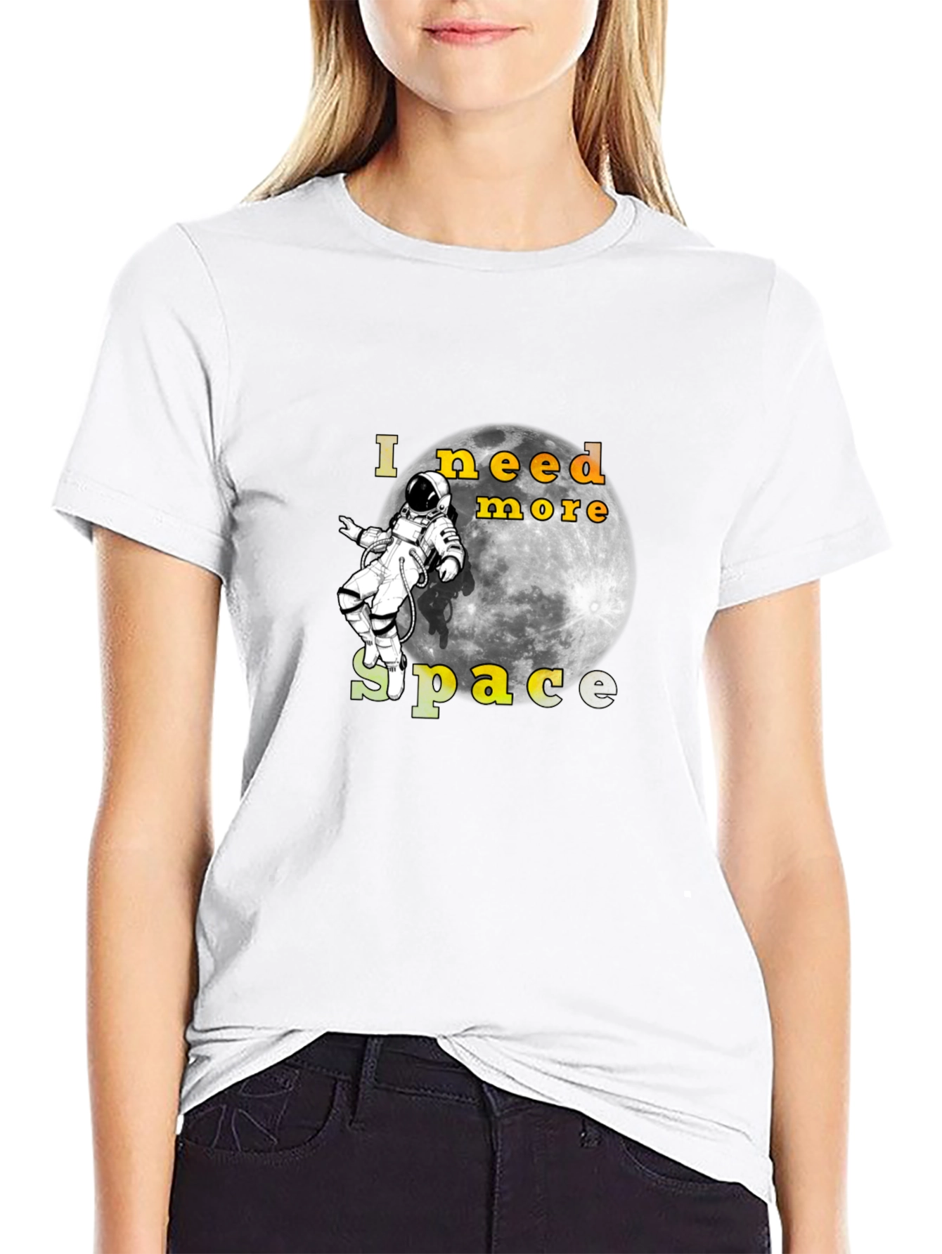 I Need More Space Black T-Shirt Astronaut Moon