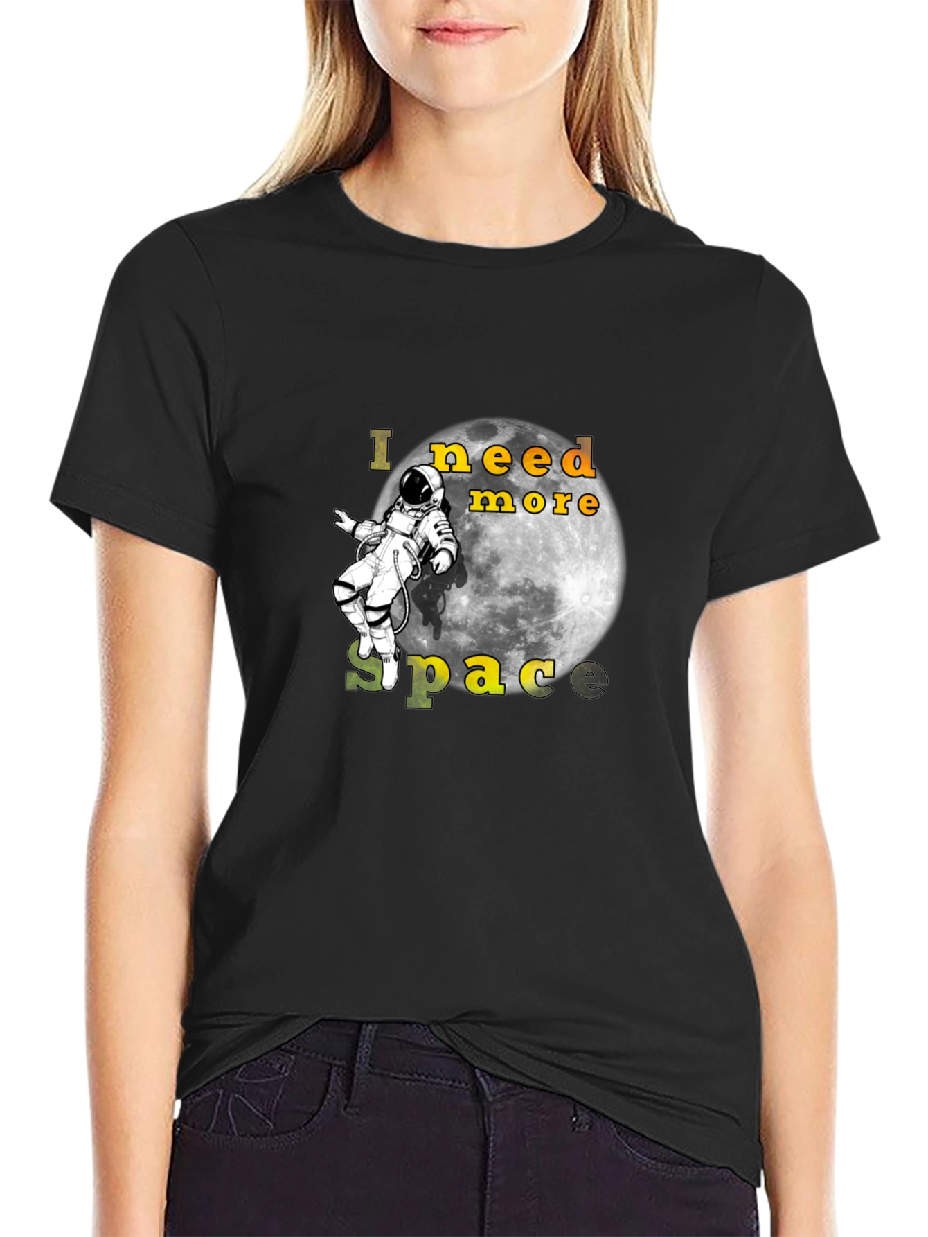 I Need More Space Black T-Shirt Astronaut Moon