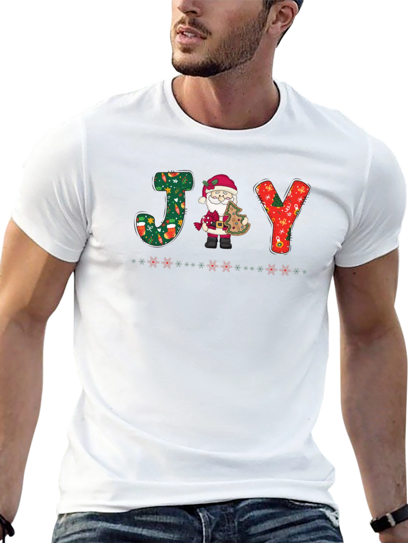 Festive JOY Santa Christmas T-Shirt