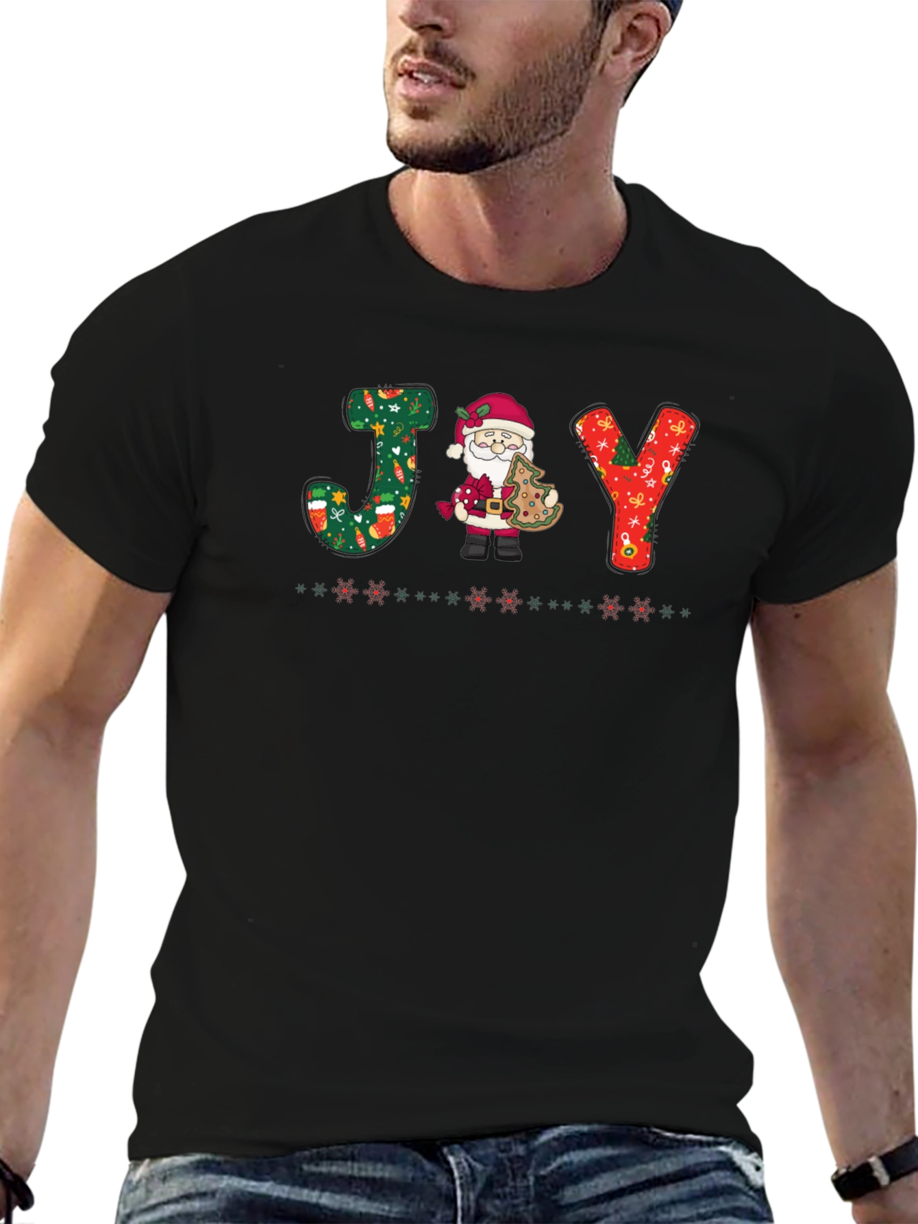 Festive JOY Santa Christmas T-Shirt