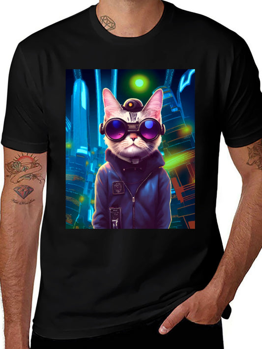 Cyberpunk Cat T-Shirt - Futuristic Feline Style