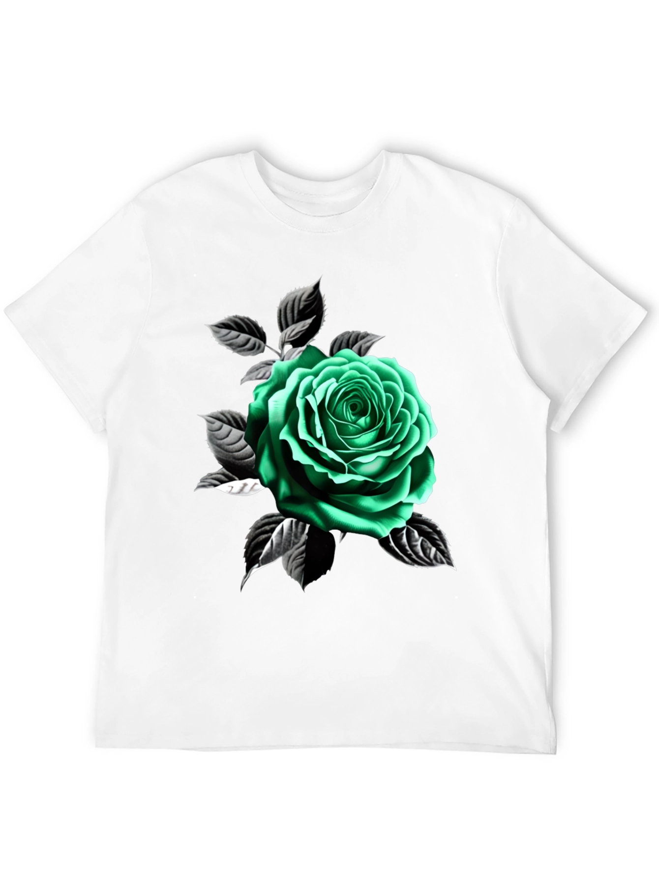 Green Rose Graphic Print Black T-Shirt