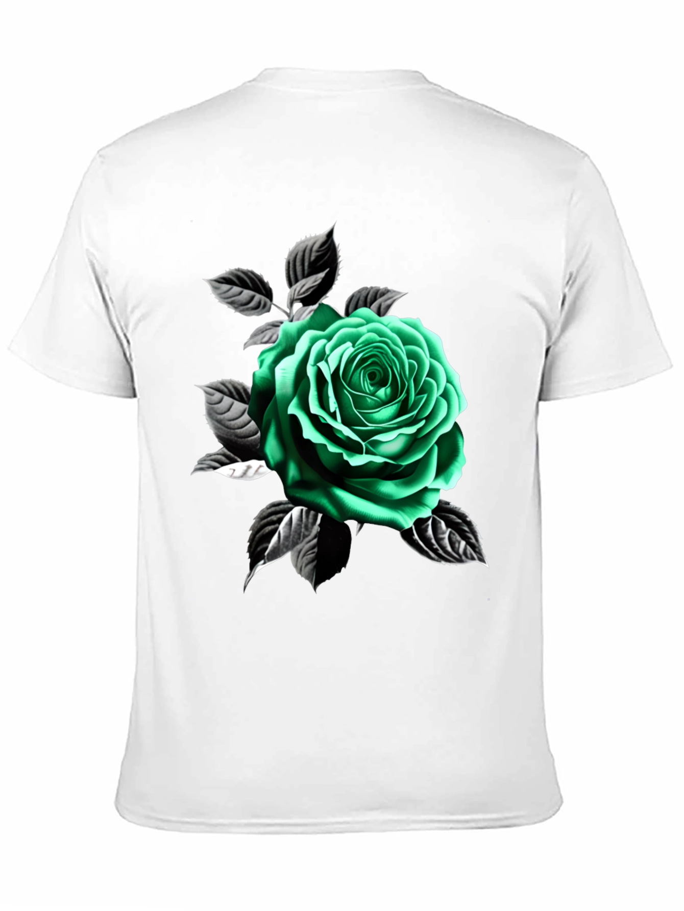 Green Rose Graphic Print Black T-Shirt