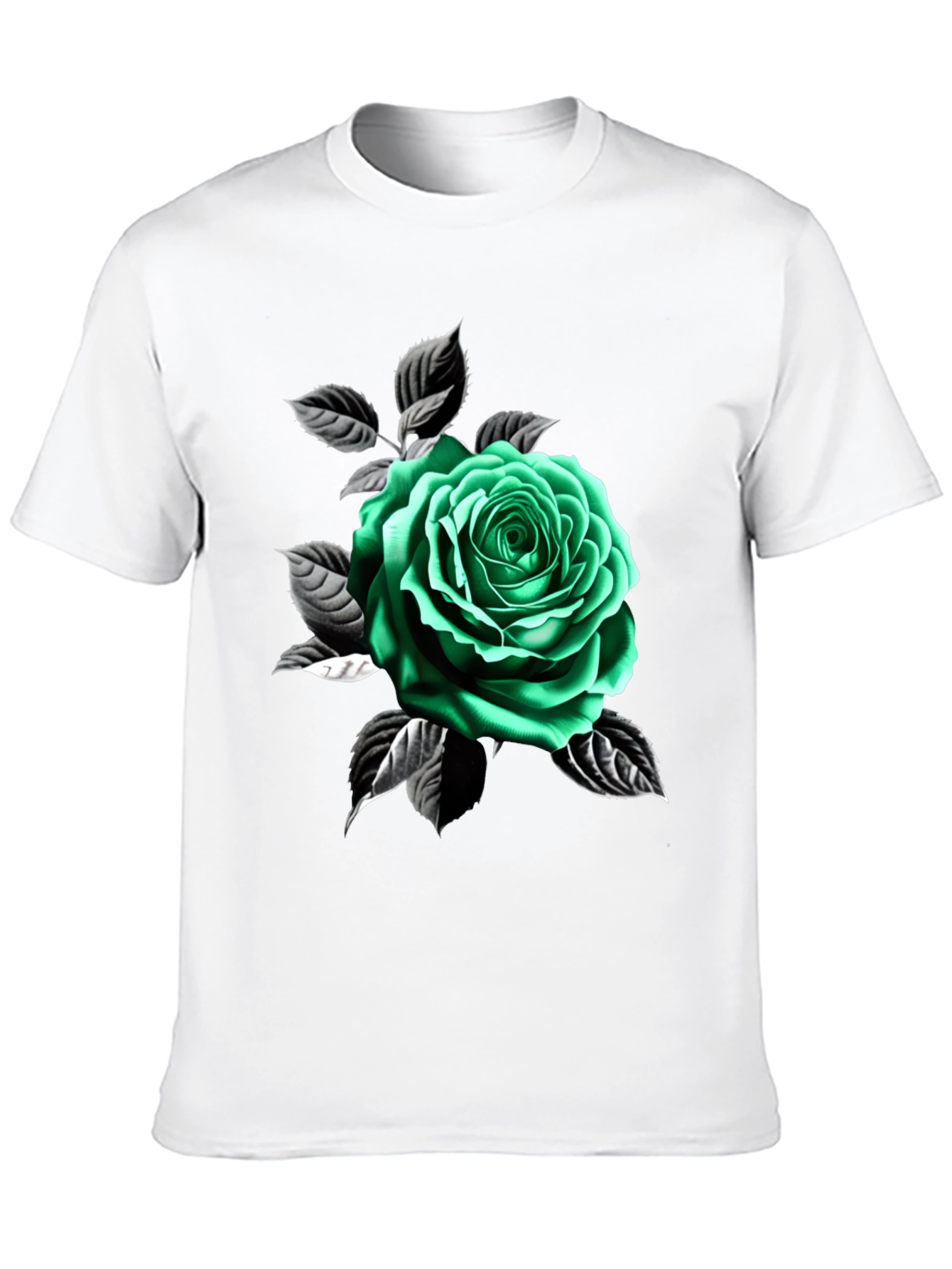Green Rose Graphic Print Black T-Shirt