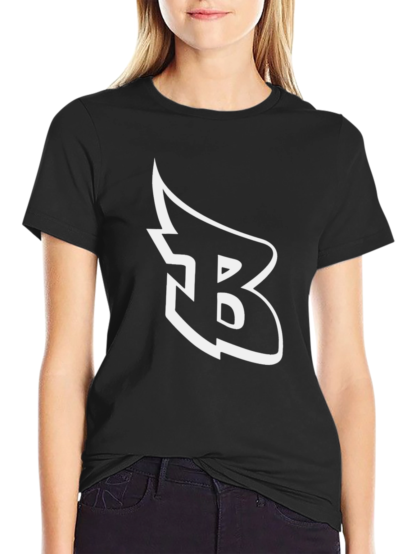 Black T-Shirt with White Letter B Graphic