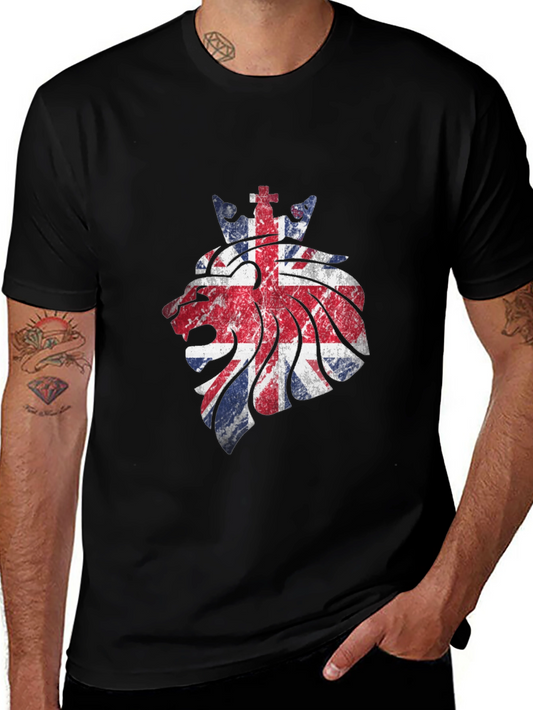 Union Jack Lion Black T-Shirt - Distressed Graphic Tee