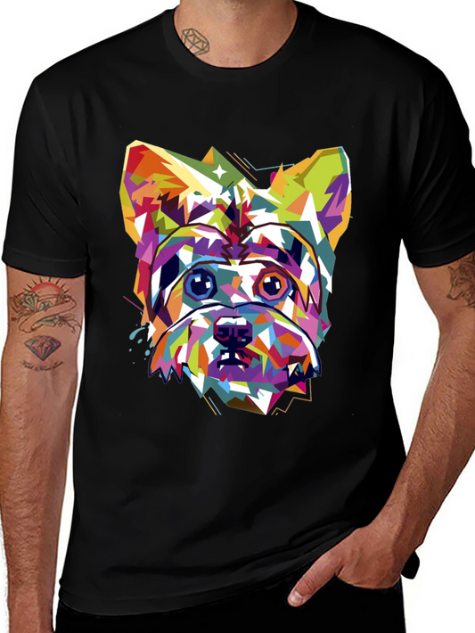 Dog Art Print Black T-Shirt - Colorful Graphic Tee
