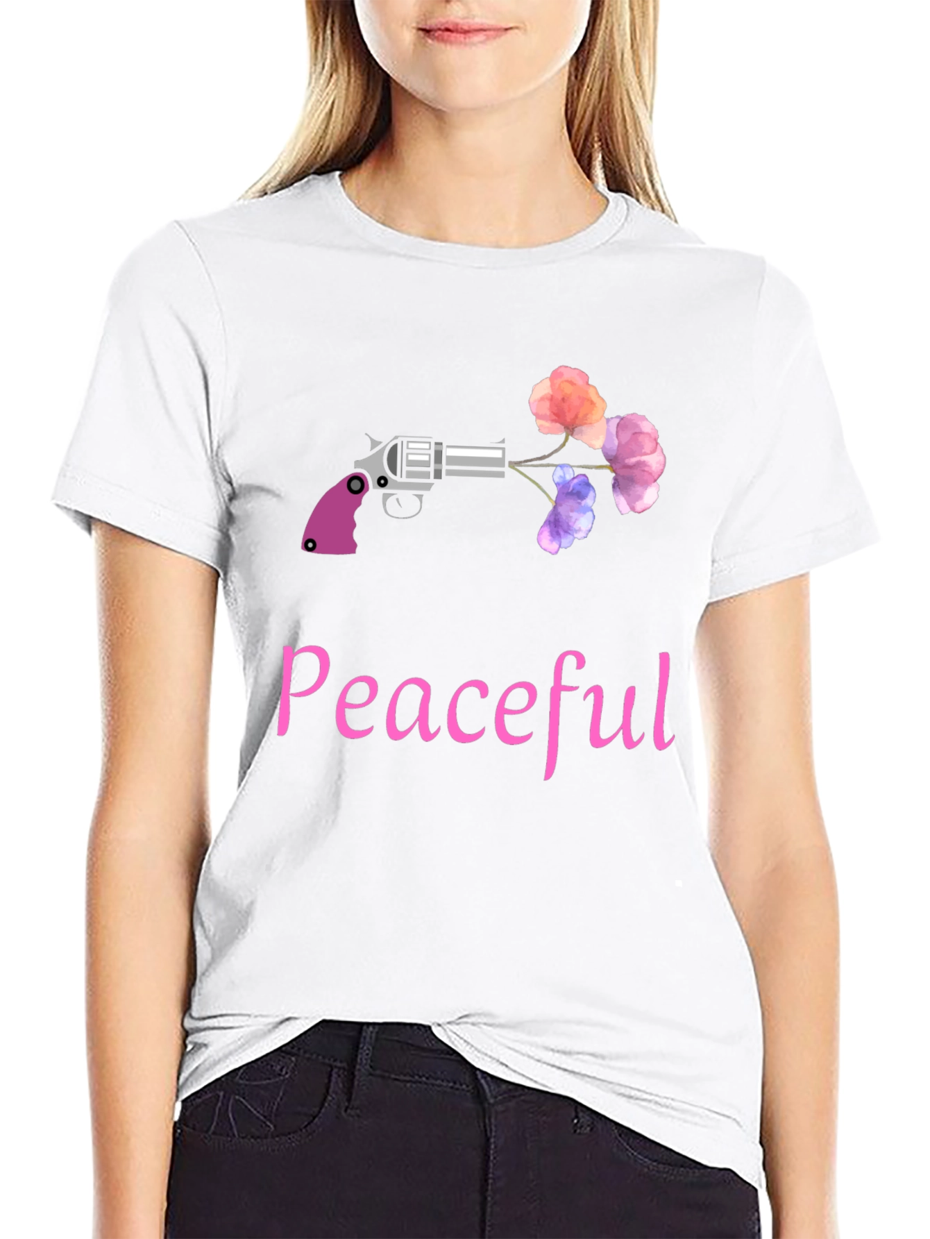 Peaceful Gun & Flowers Graphic T-Shirt