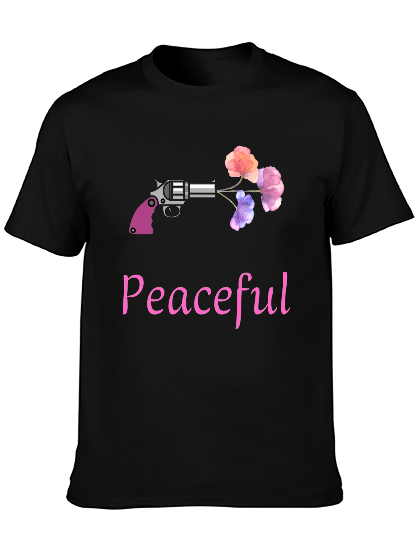Peaceful Gun & Flowers Graphic T-Shirt