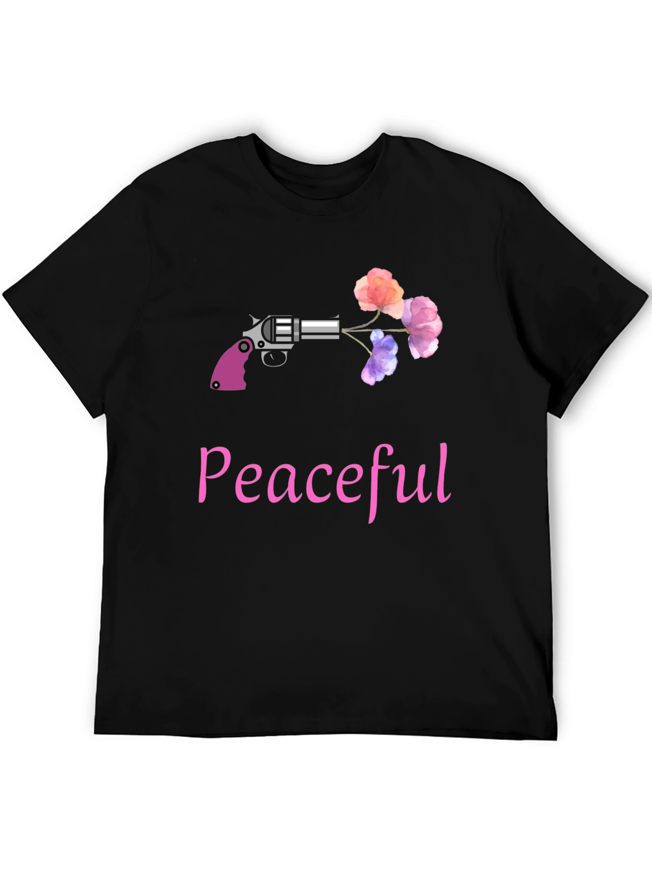 Peaceful Gun & Flowers Graphic T-Shirt