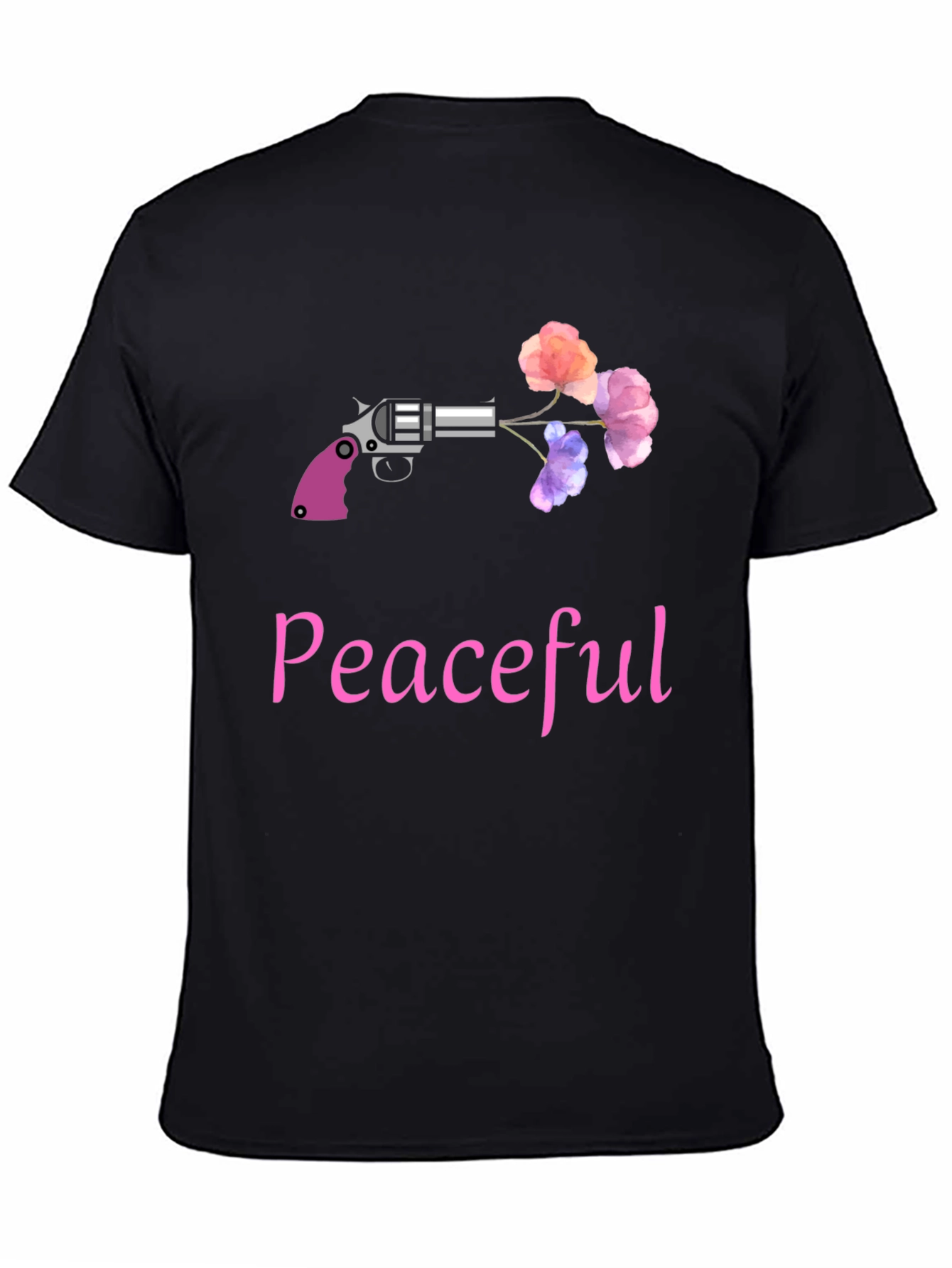 Peaceful Gun & Flowers Graphic T-Shirt