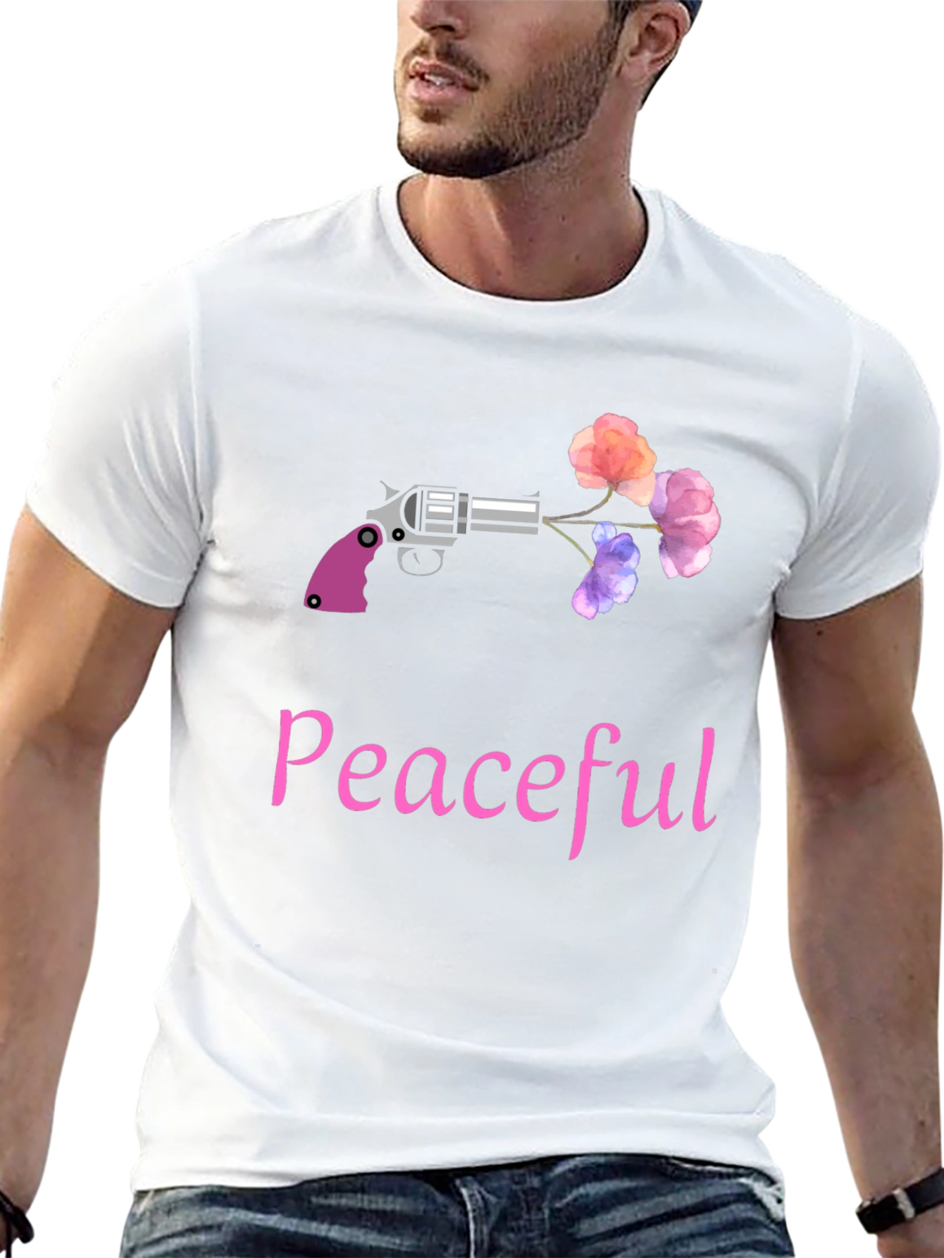 Peaceful Gun & Flowers Graphic T-Shirt