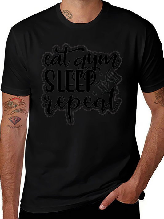 Eat Gym Sleep Repeat Black Graphic T-Shirt