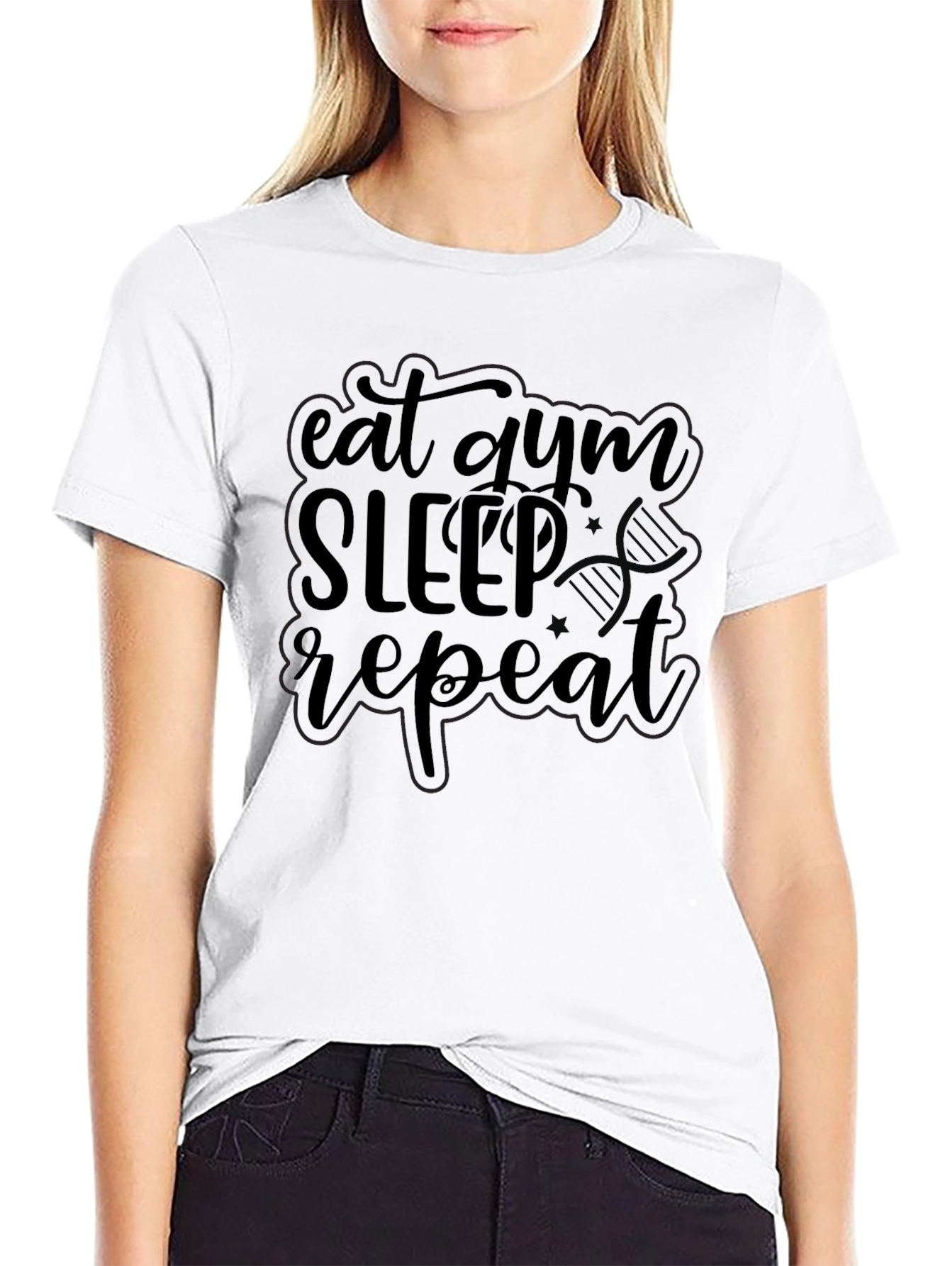 Eat Gym Sleep Repeat Black Graphic T-Shirt