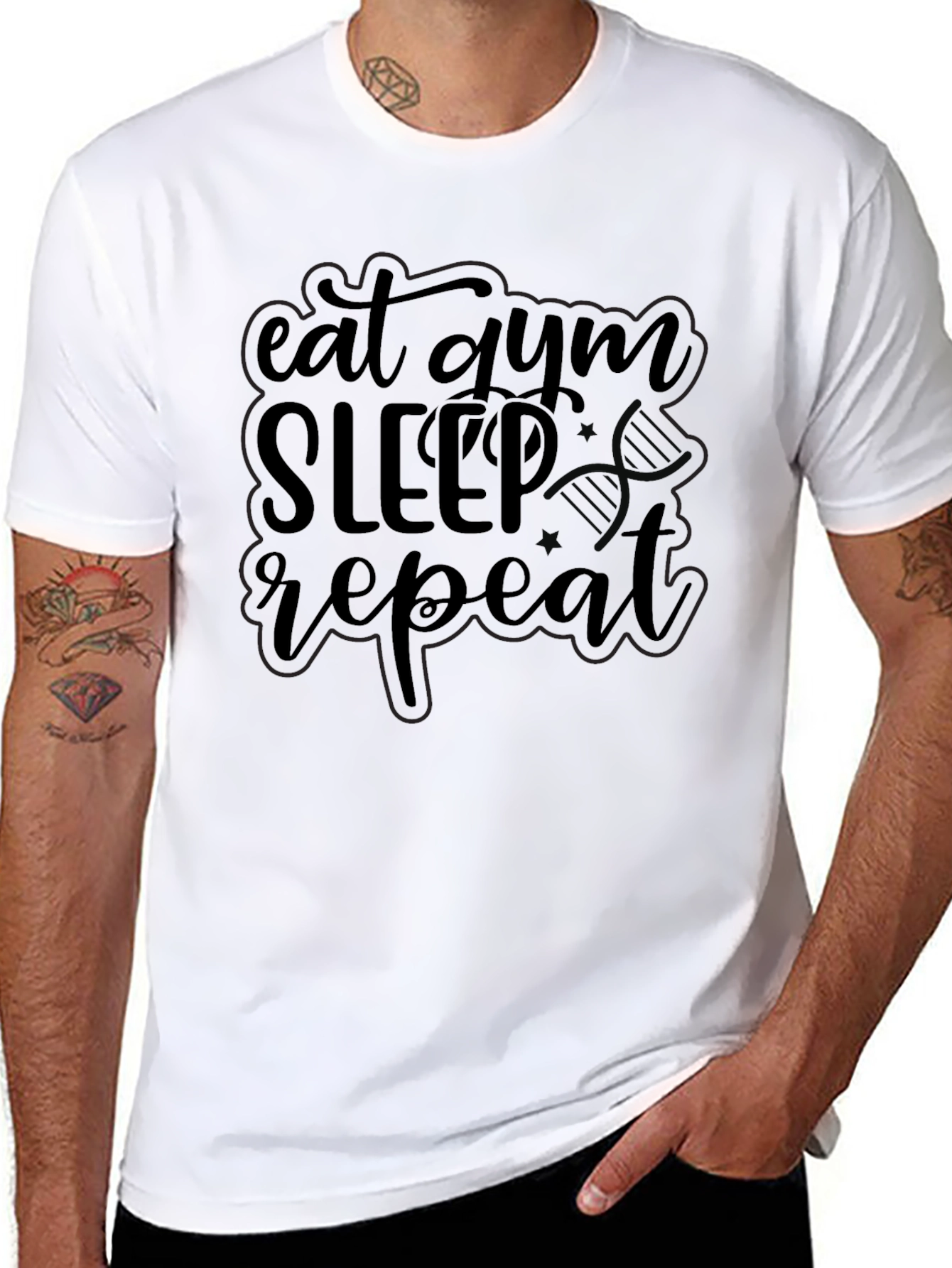 Eat Gym Sleep Repeat Black Graphic T-Shirt