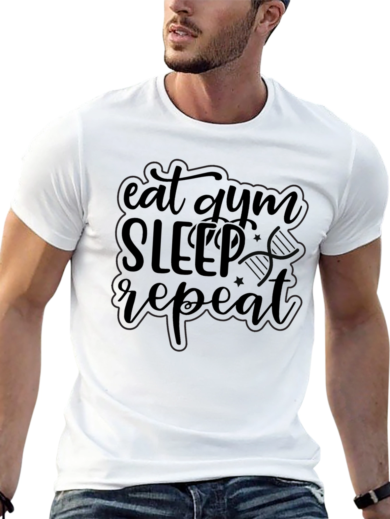 Eat Gym Sleep Repeat Black Graphic T-Shirt