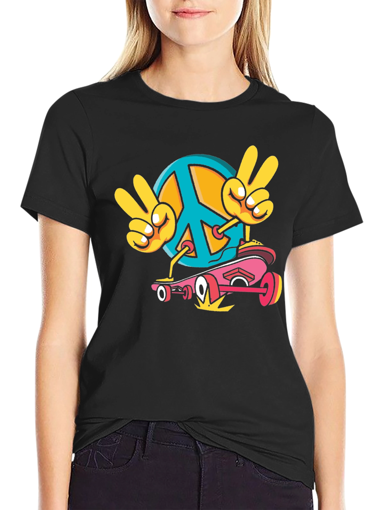 Peace Sign Skateboard Graphic T-Shirt