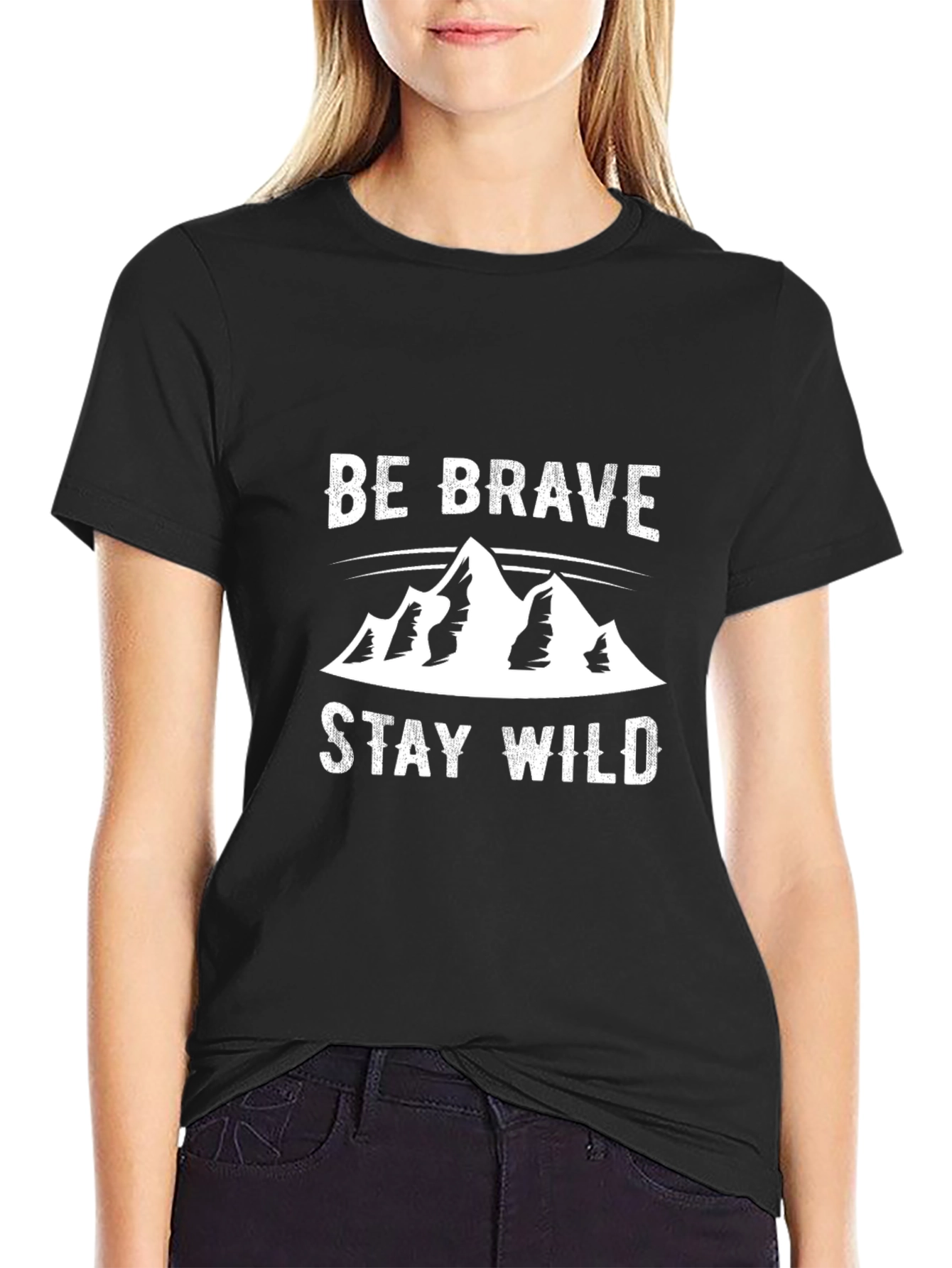 Be Brave Stay Wild Mountain Graphic Tee - Black