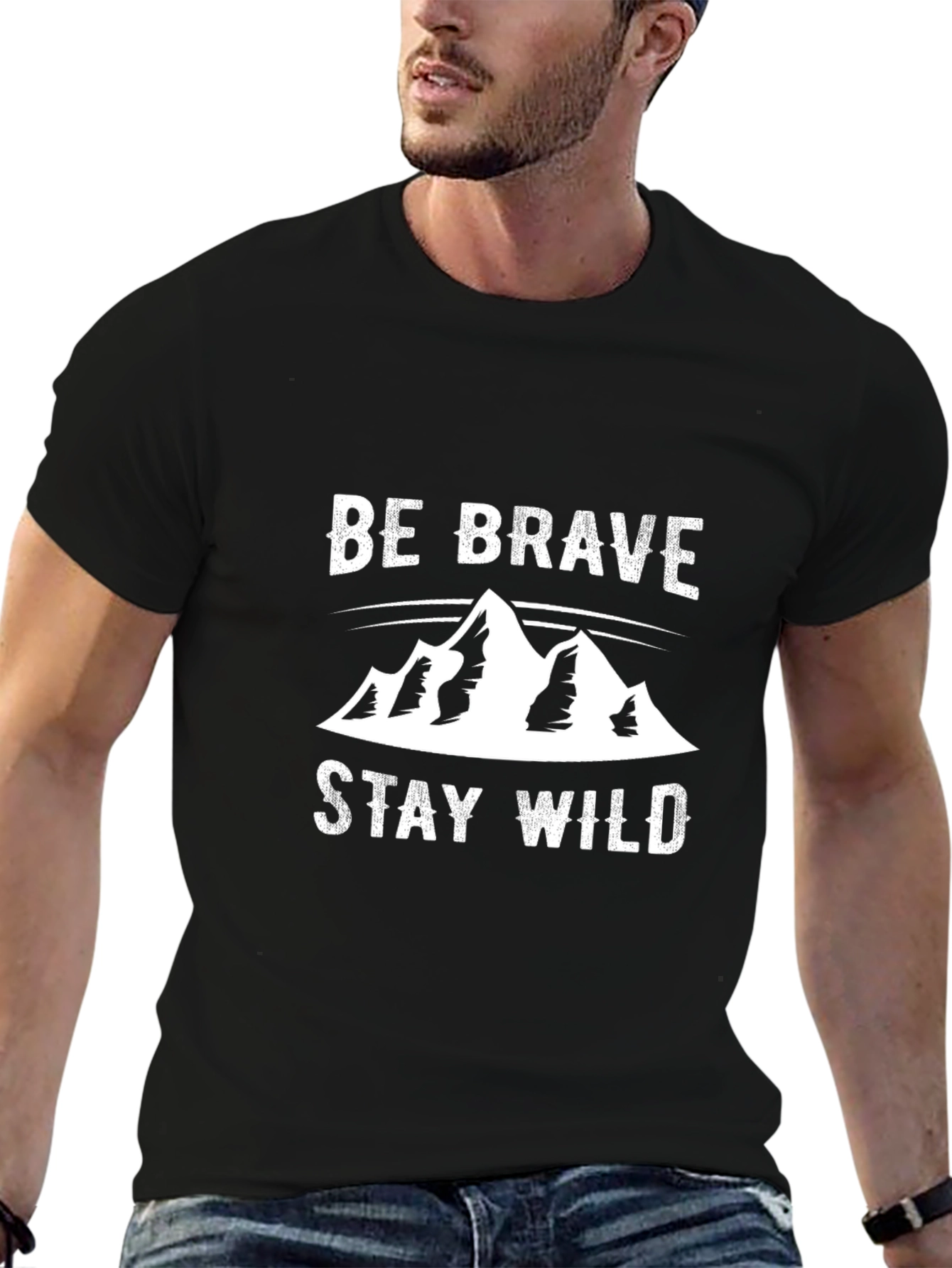 Be Brave Stay Wild Mountain Graphic Tee - Black