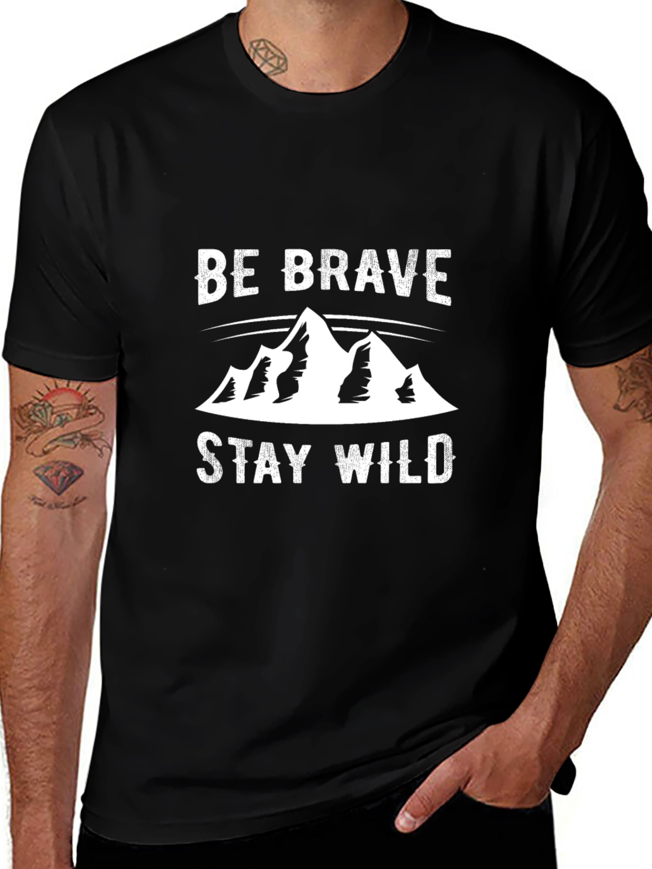 Be Brave Stay Wild Mountain Graphic Tee - Black