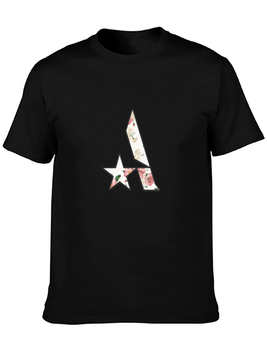 Floral Geometric Graphic Black T-Shirt