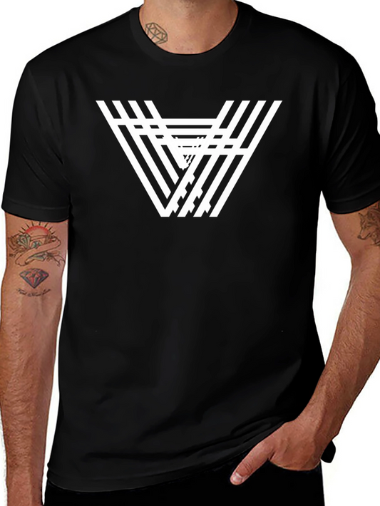 Modern Striped V Graphic Black T-Shirt